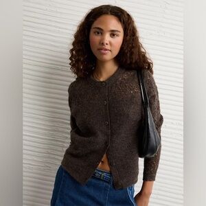 AE Knit Lace Cardigan Brown
